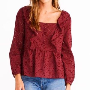 Madewell Eyelet Pom-Pom Top in Burgundy